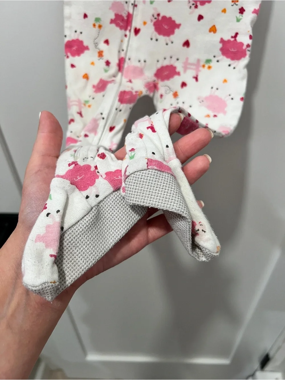 OshKosh B’gosh 12M Footed Zip Sleeper Pajamas | Pink Sheep Print